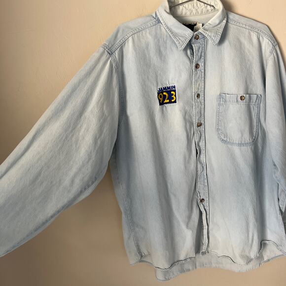 Vintage 90's JAMMIN 92.3 Button Down Chambray Shirt USA Made Size XL - Picture 3 of 12
